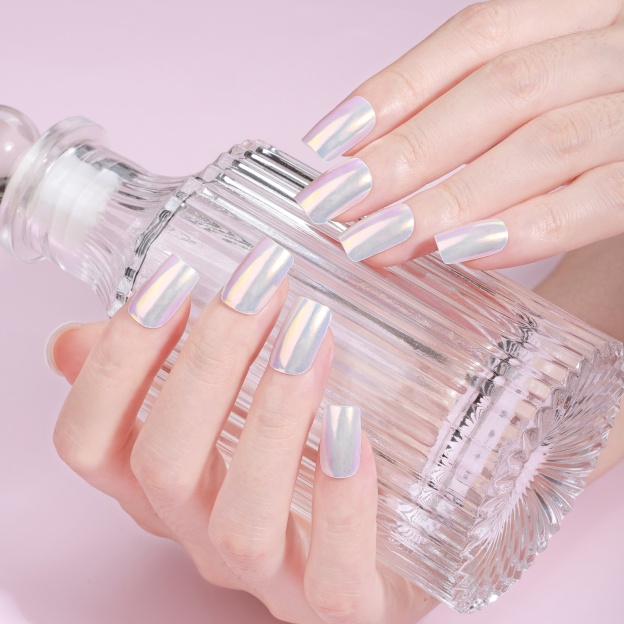 Iridescent Pearl Holographic Gel Nail Wraps – Dreamy Luster for Elegant Nails