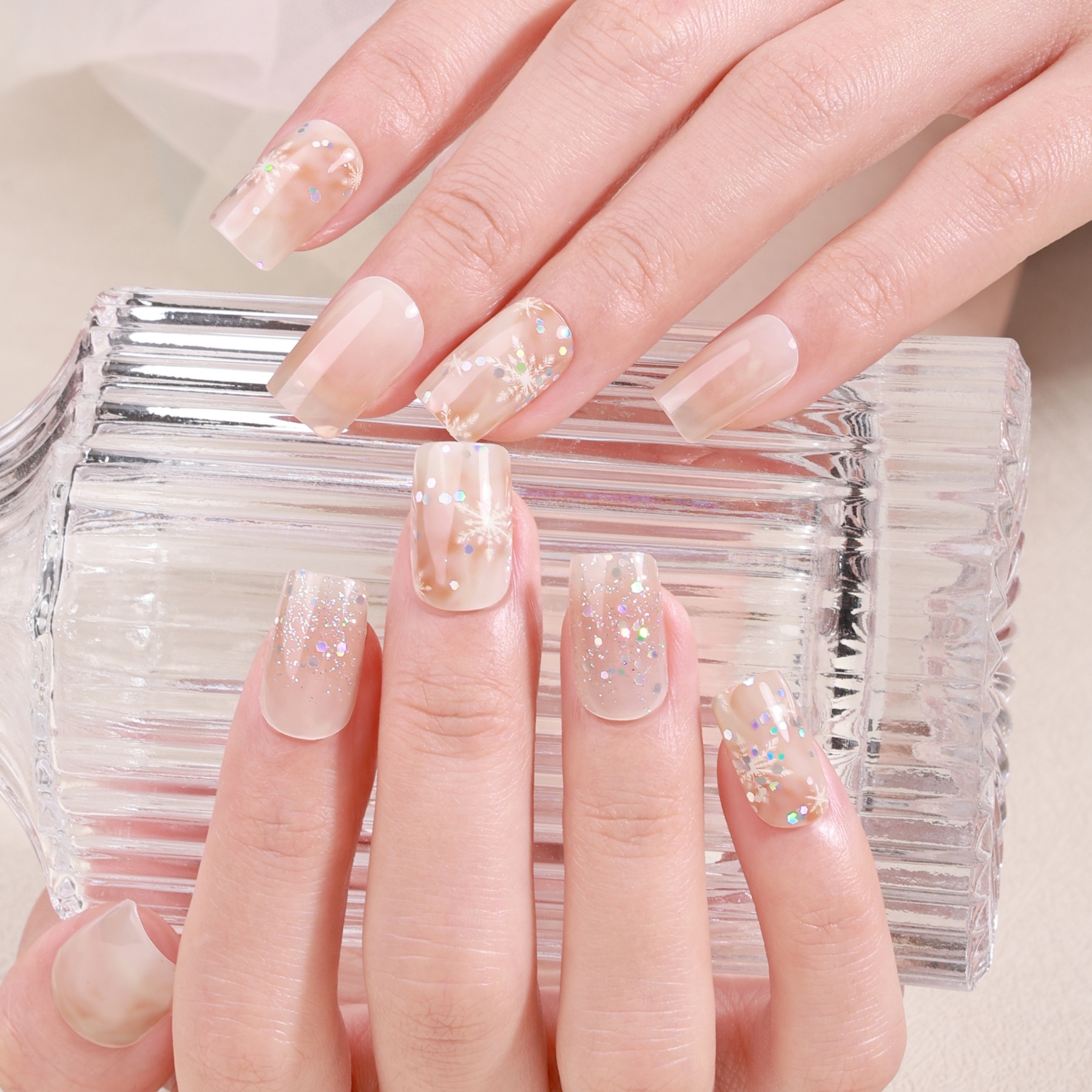 Sheer Nude Star Glitter Accent Gel Nail Wraps – Delicate Sparkle for Soft Nails