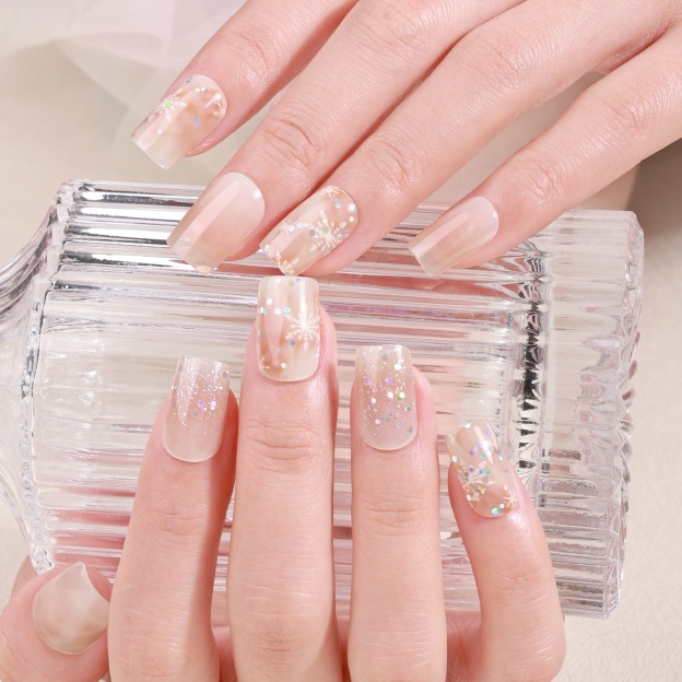 Sheer Nude Star Glitter Accent Gel Nail Wraps – Delicate Sparkle for Soft Nails