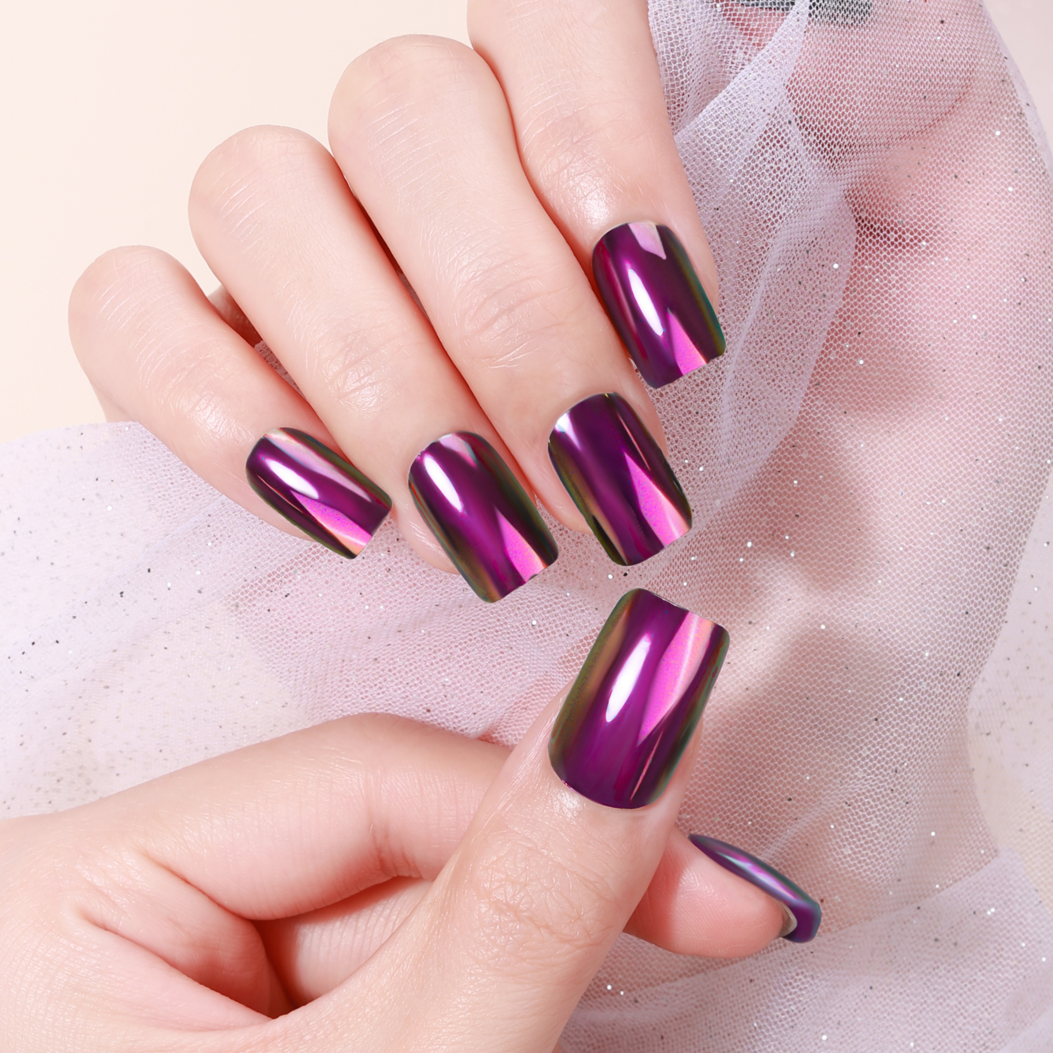 Iridescent Purple Chrome Holographic Gel Nail Wraps – Bold Luster for Glam Nails