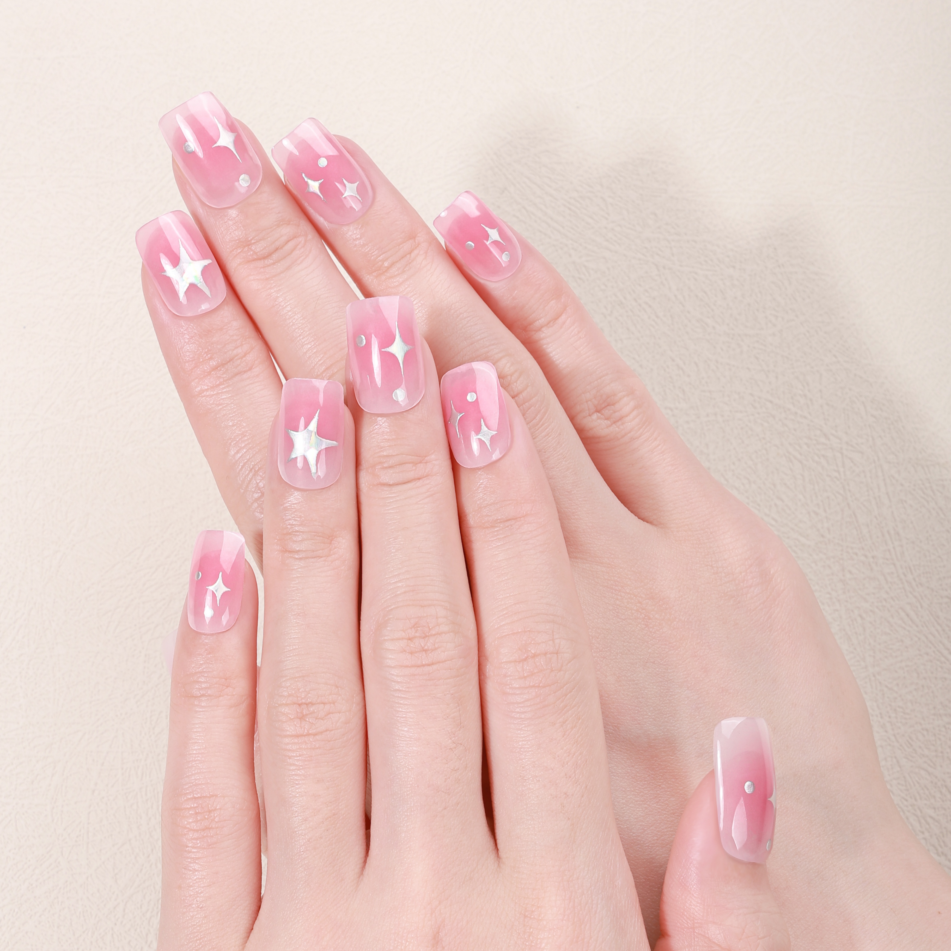 Sheer Blush Star Glitter Accent Gel Nail Wraps – Delicate Sparkle for Dreamy Nails