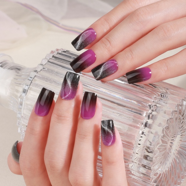 Magenta & Black Marble Glitter Gel Nail Wraps – Bold Drama for Statement Nails