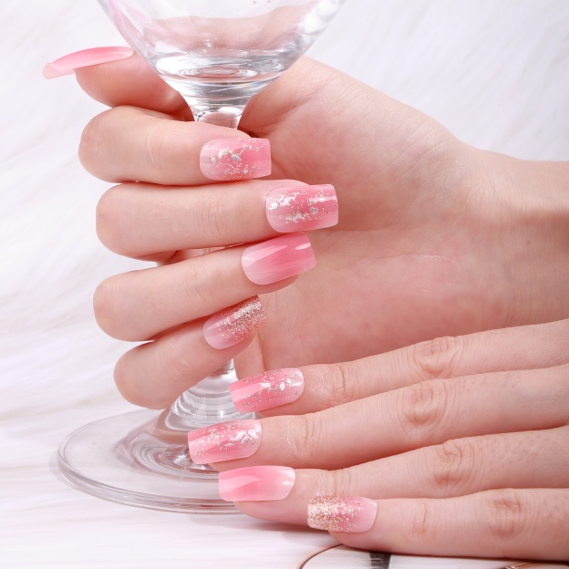 Pastel Pink Glitter Splash Gel Nail Wraps – Dreamy Shimmer for Feminine Nails