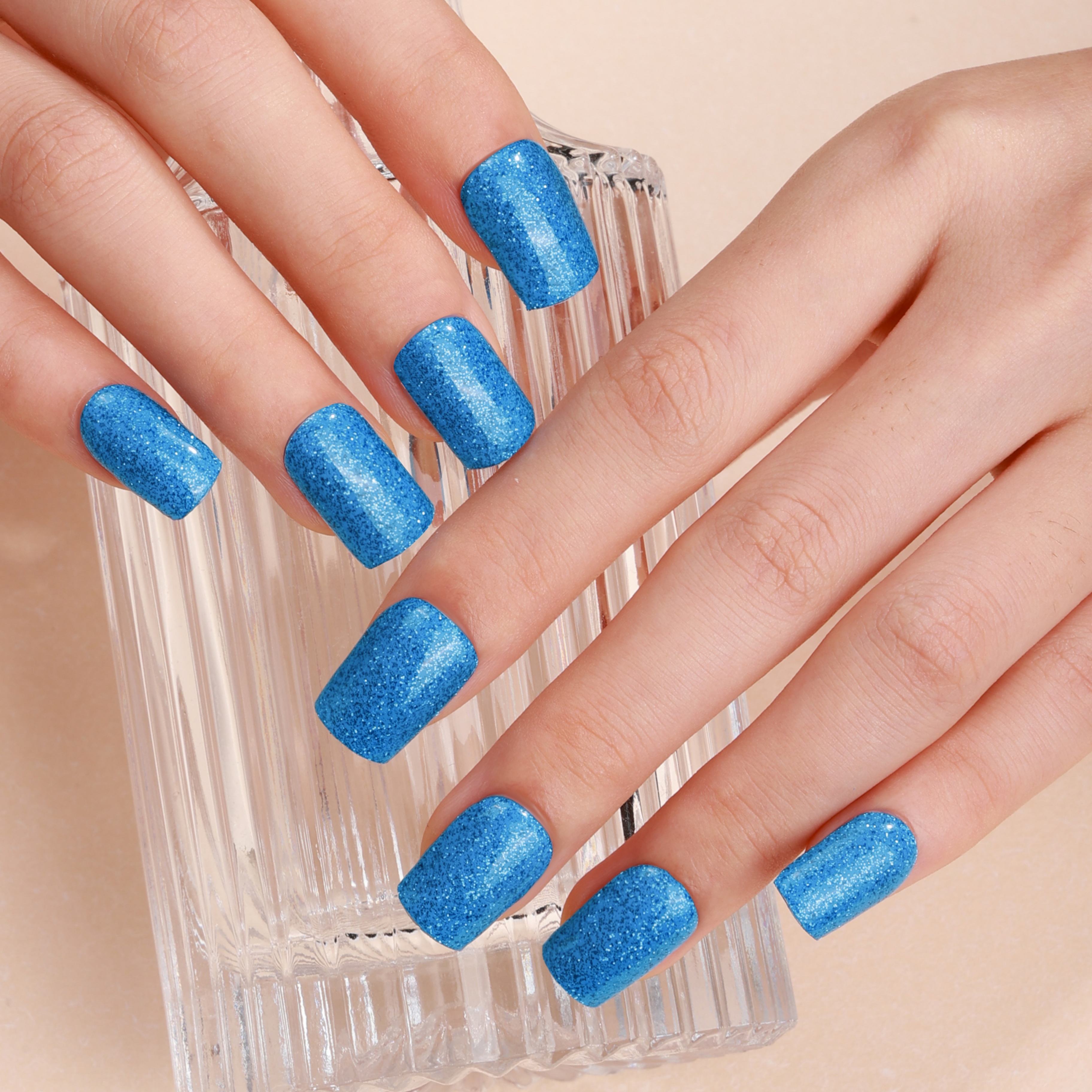 Shimmering Cyan Glitter Gel Nail Wraps – Vibrant Sparkle for Standout Nails