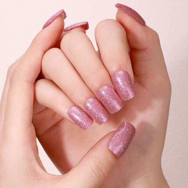 Rose Glitter Gel Nail Wraps – Soft Shimmer for Elegant Nail Looks