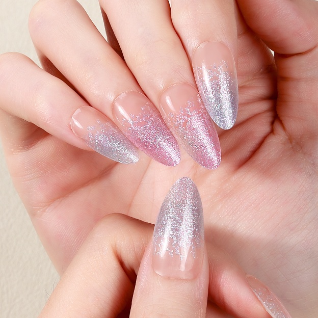 Blush & Silver Shimmer Ombre Gel Nail Wraps – Soft Glam for Formal Nails
