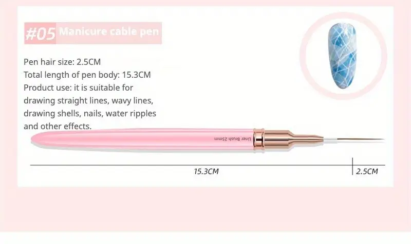 5pcs pink fine nail art brush set pens for long nails perfect for gel polish painting and manicure includes 5 sizes 4 8 12 20 25mm details nail art designs free of acetone details 9