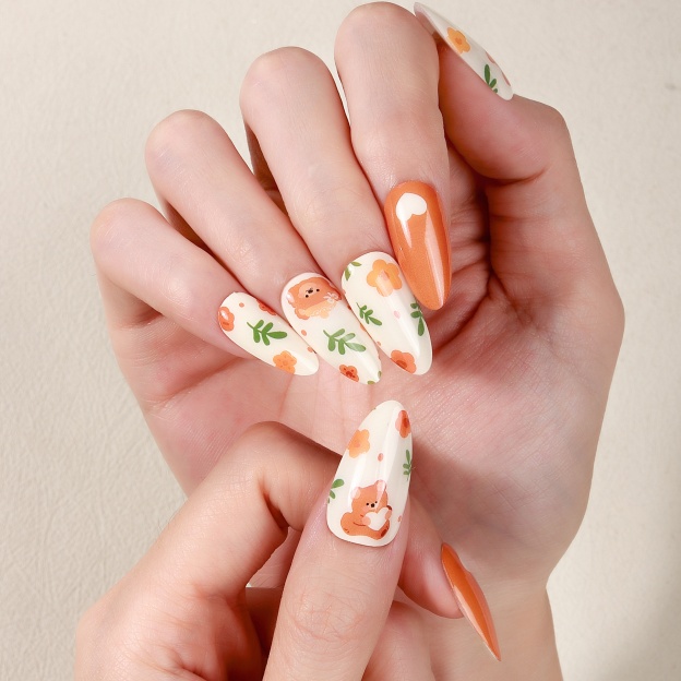 Peach & Cute Squirrel Floral Gel Nail Wraps – Playful Warmth for Daily Nails