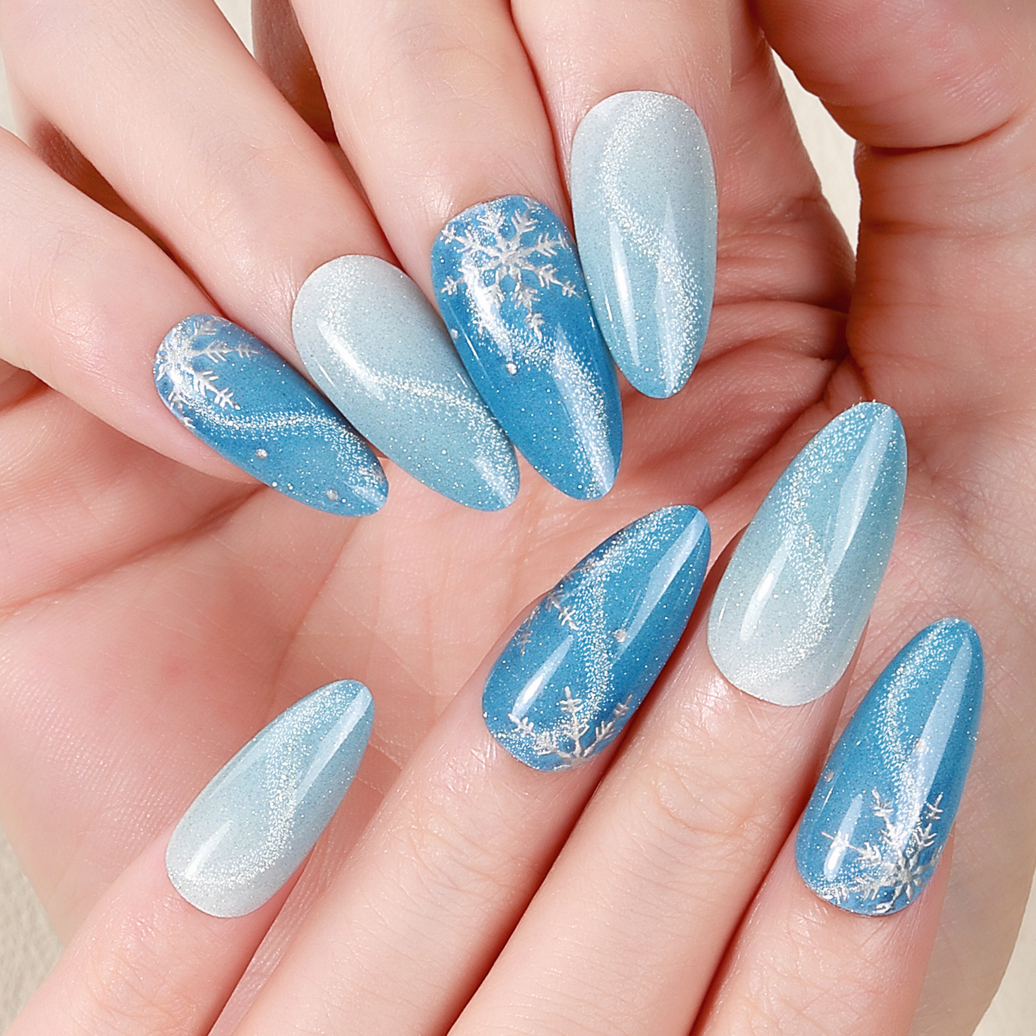 Icy Blue Snowflake Ombre Gel Nail Wraps – Winter Enchantment for Seasonal Nails