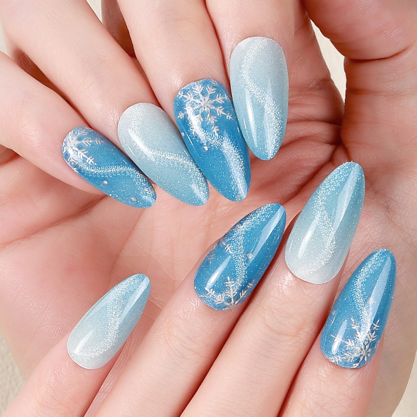 Icy Blue Snowflake Ombre Gel Nail Wraps – Winter Enchantment for Seasonal Nails