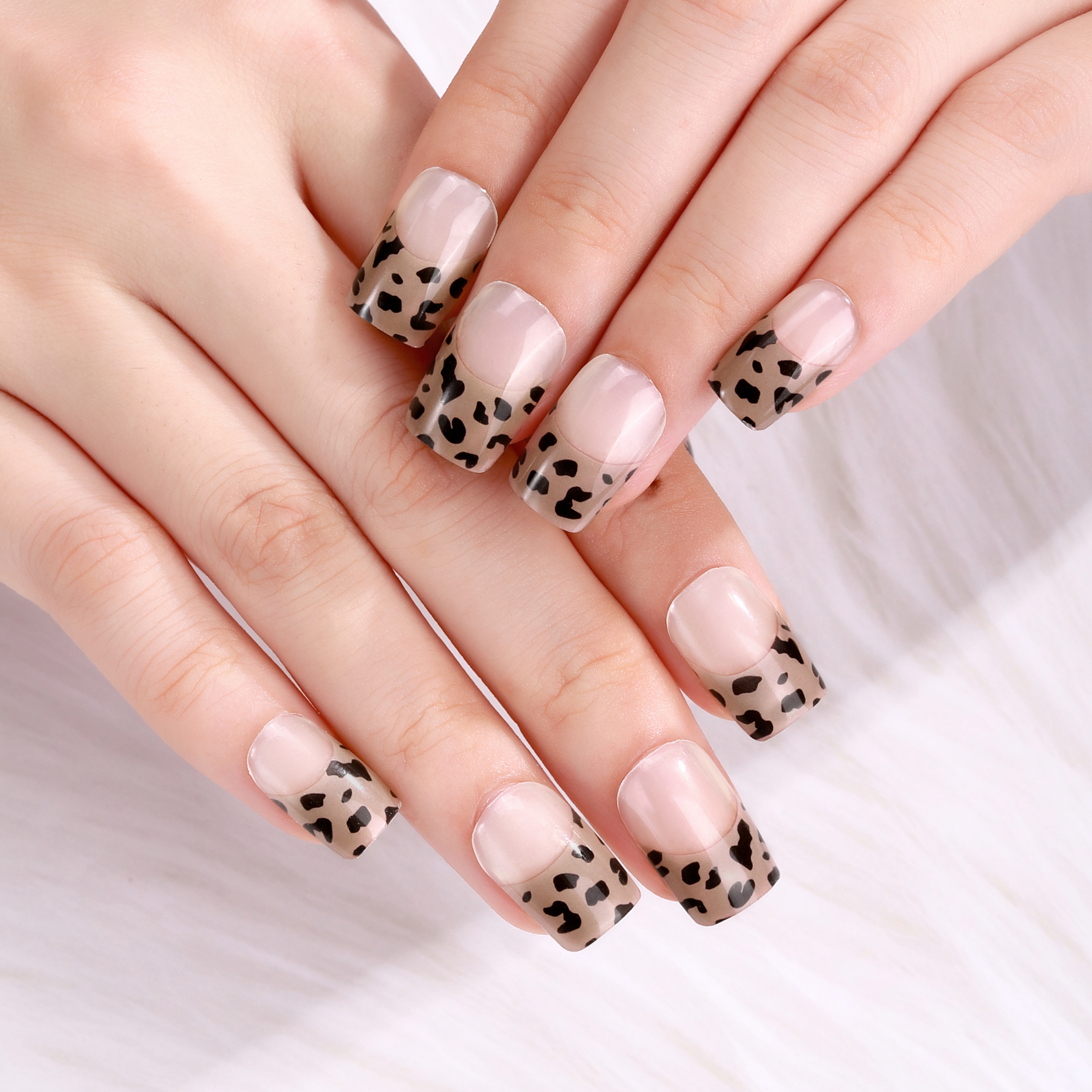 Sheer Beige Leopard Print French Tip Gel Nail Wraps – Chic Playfulness for Daily Nails