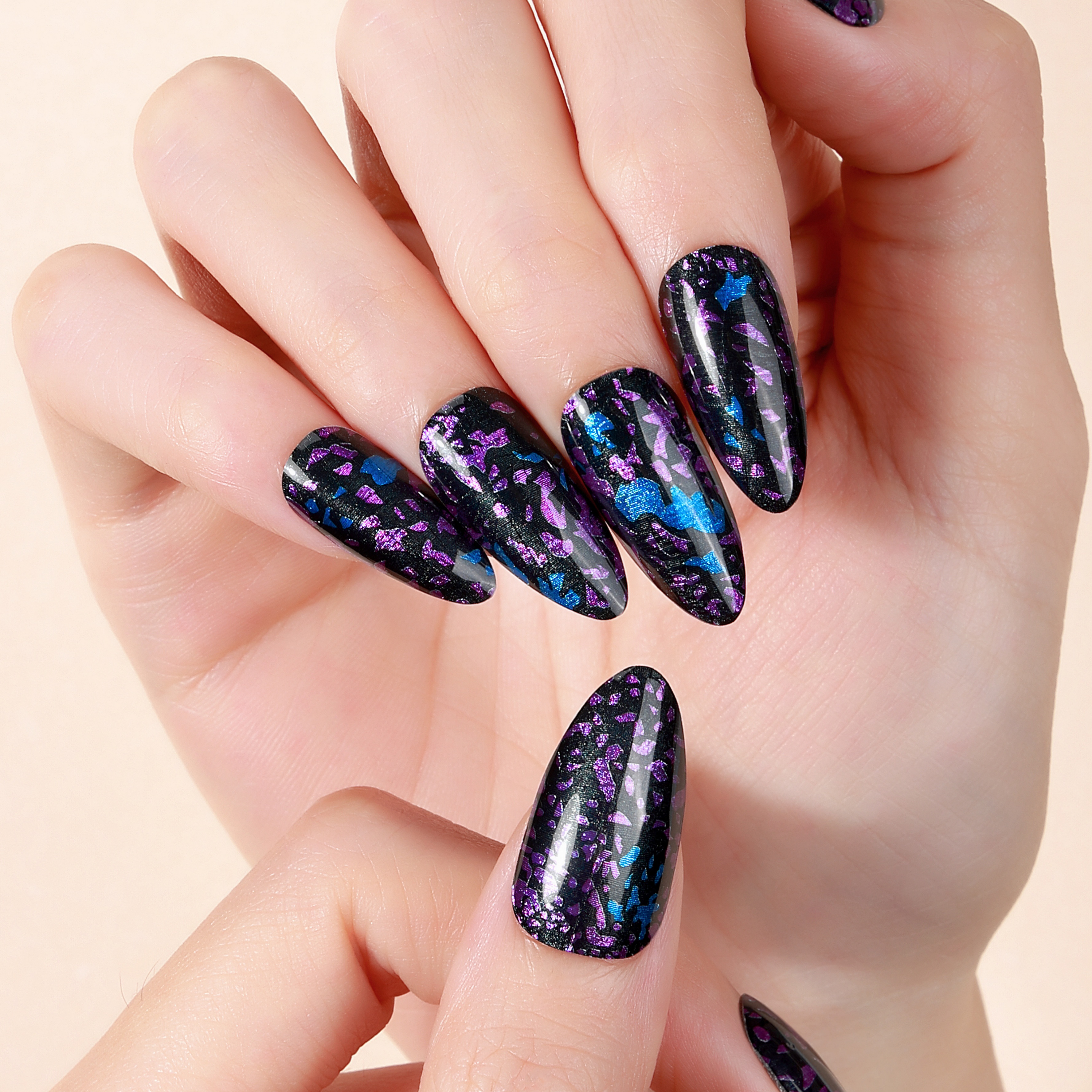 Midnight Purple & Blue Holographic Gel Nail Wraps – Mystic Glam for Statement Nails