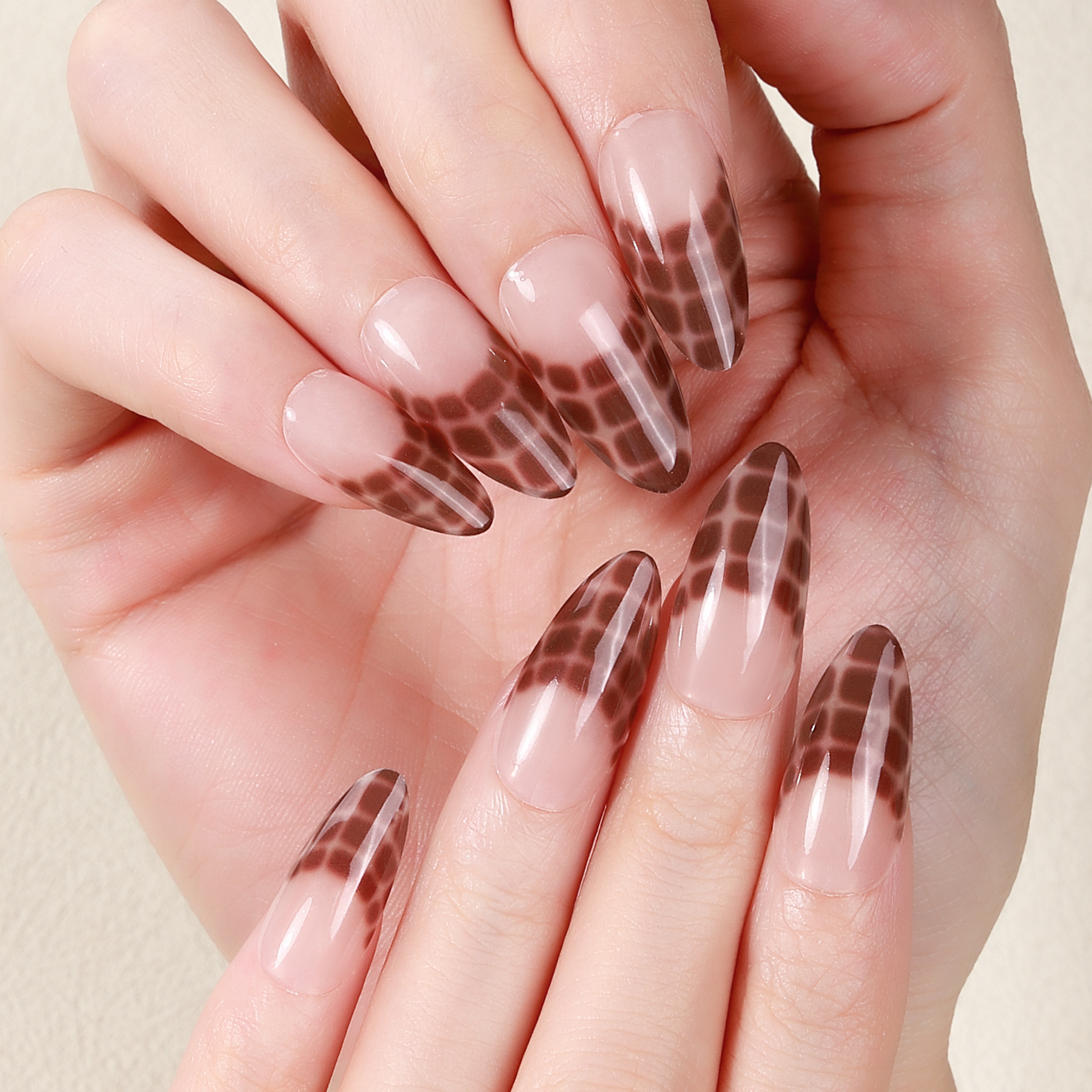 Sheer Beige Checkerboard French Tip Gel Nail Wraps – Chic Minimalism for Daily Nails