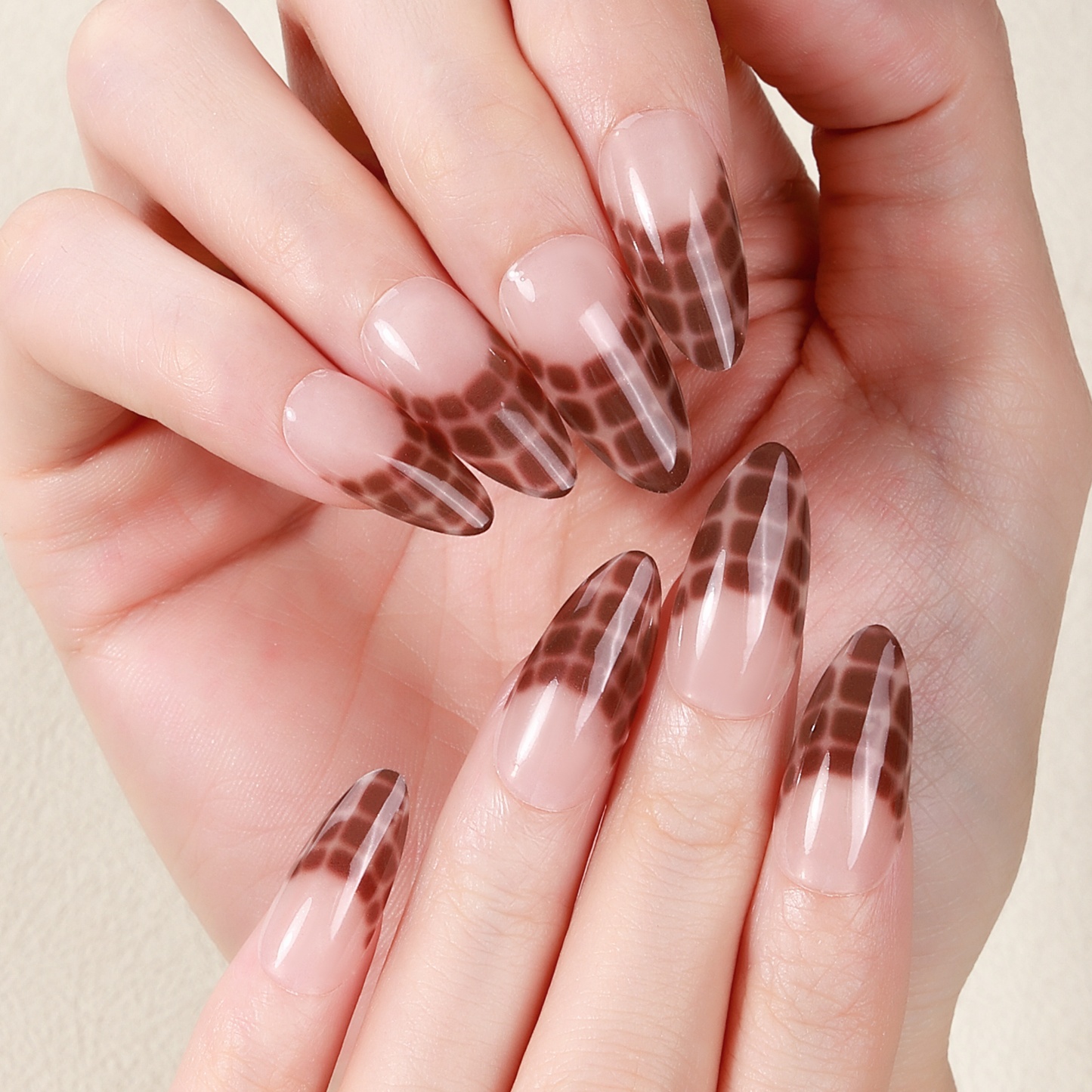 Sheer Beige Checkerboard French Tip Gel Nail Wraps – Chic Minimalism for Daily Nails