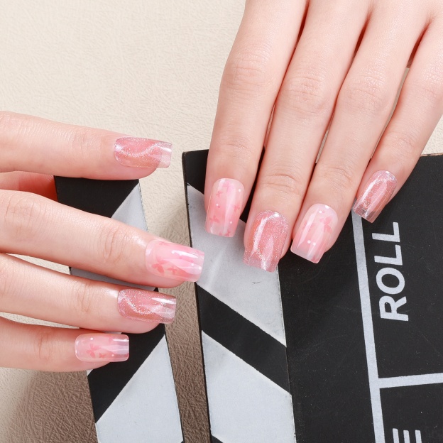 Blush Pink Shimmer Marble Gel Nail Wraps – Soft Glam for Daily Nails