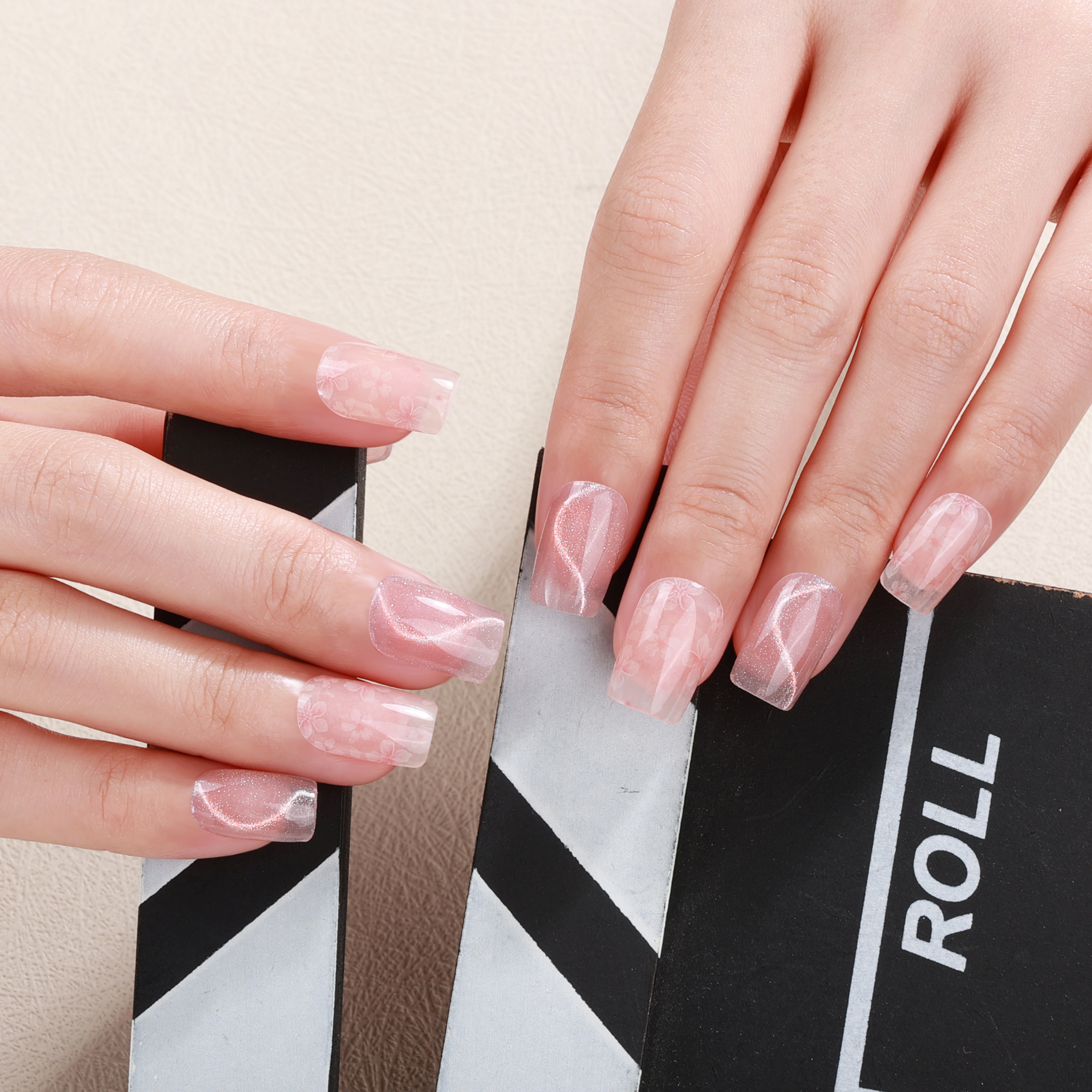 Sheer Pink Abstract Swirl Gel Nail Wraps – Delicate Grace for Daily Nails