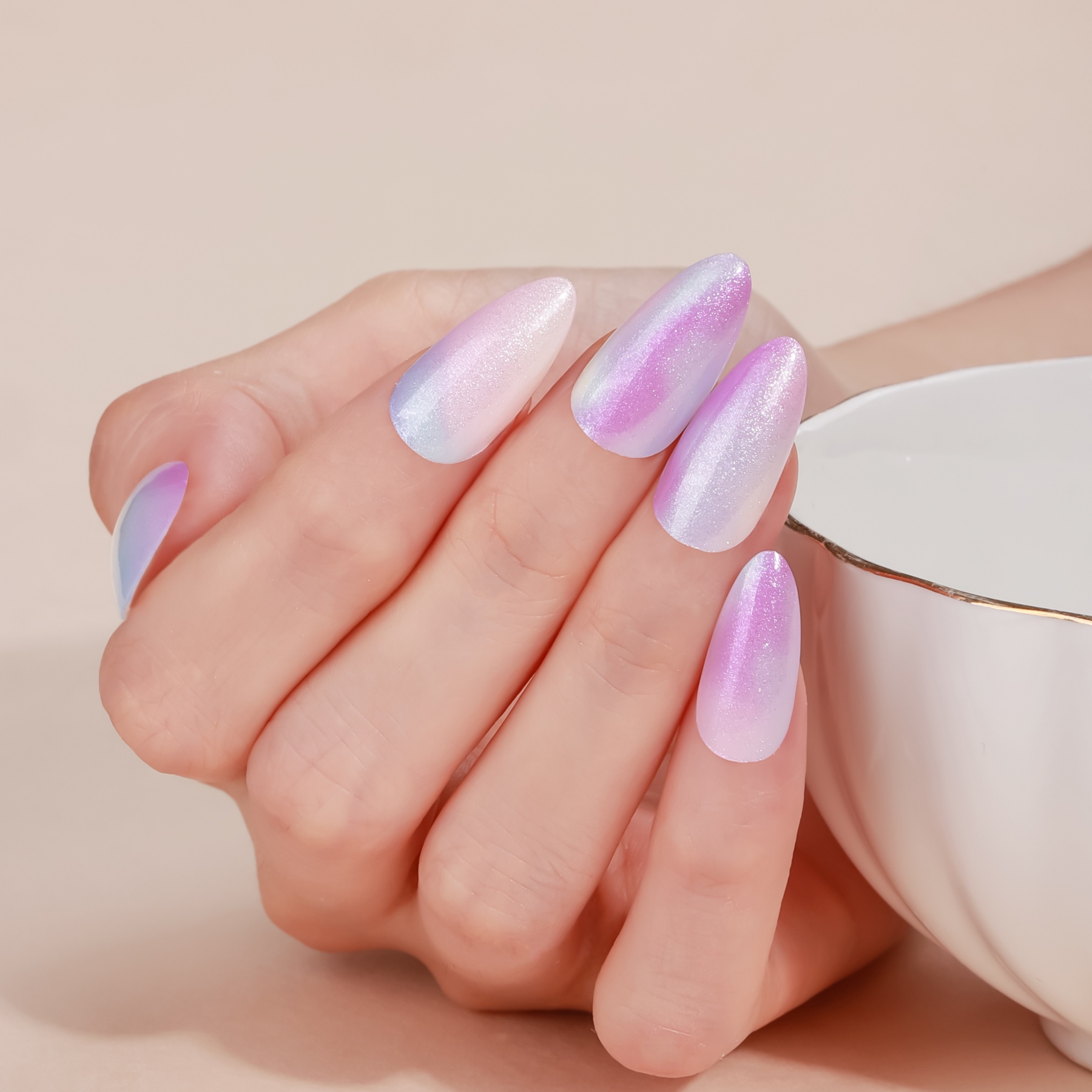 Lavender & Opal Iridescent Ombre Gel Nail Wraps – Enchanted Softness for Daily Nails