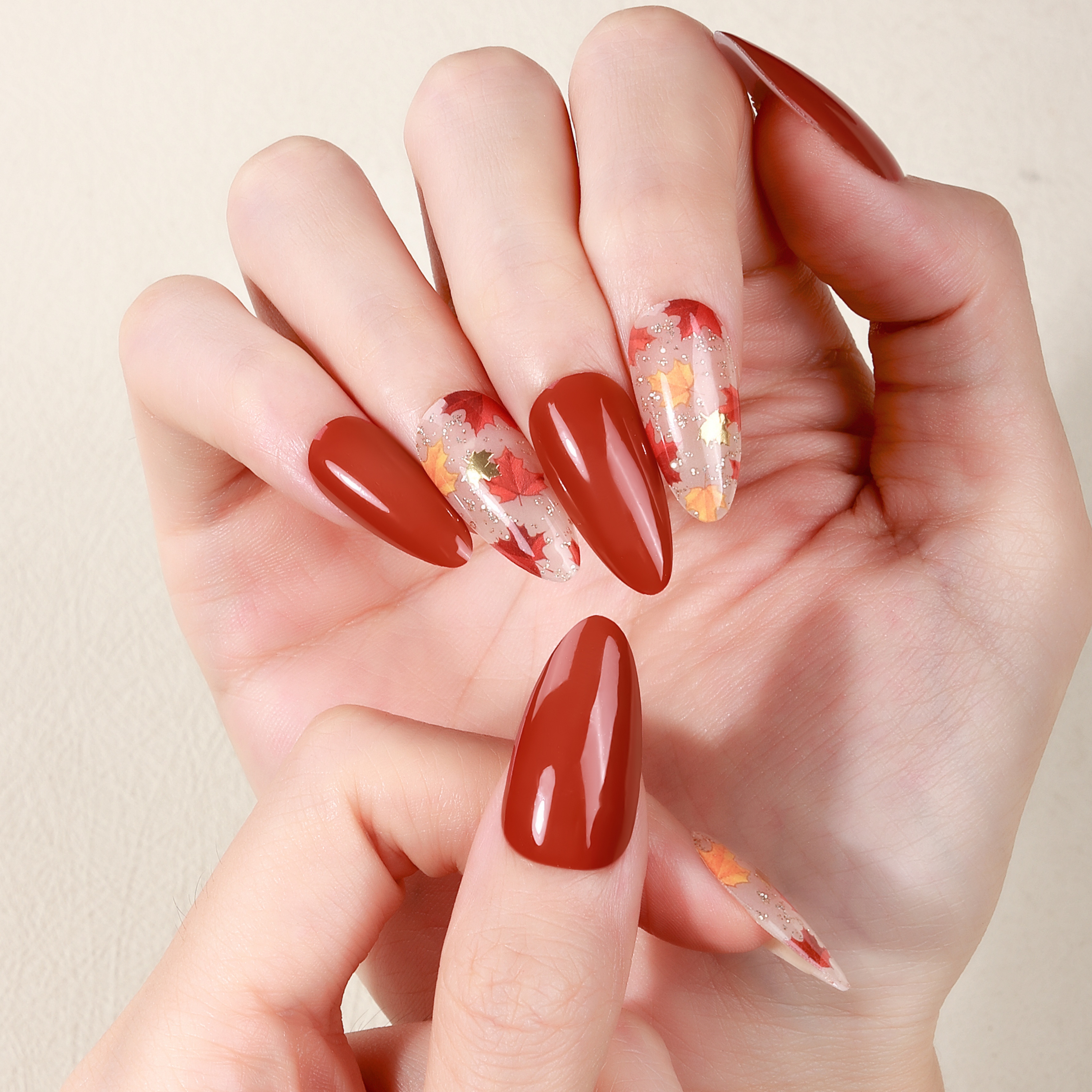 Crimson & Dried Flower Accent Gel Nail Wraps – Warm Elegance for Autumn Nails