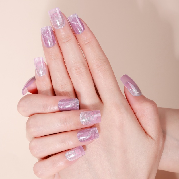 Lavender Holographic Glitter Gel Nail Wraps – Iridescent Sparkle for Elegant Nails