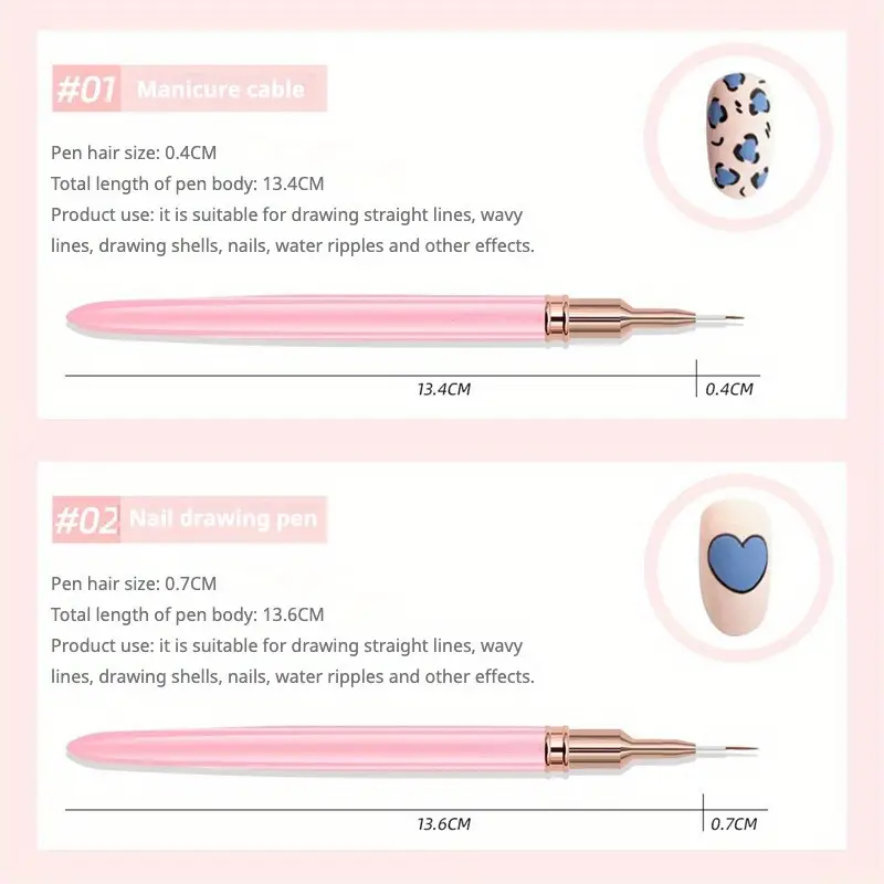 5pcs pink fine nail art brush set pens for long nails perfect for gel polish painting and manicure includes 5 sizes 4 8 12 20 25mm details nail art designs free of acetone details 6