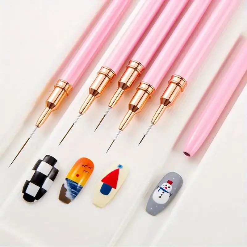 5pcs pink fine nail art brush set pens for long nails perfect for gel polish painting and manicure includes 5 sizes 4 8 12 20 25mm details nail art designs free of acetone details 19
