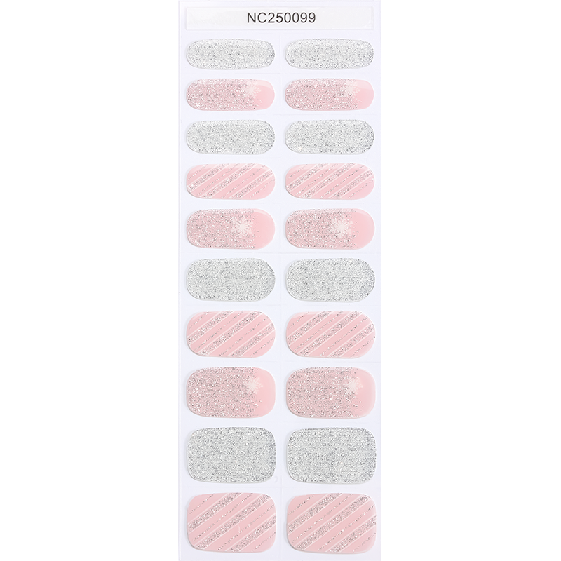 Pink & Silver Snowflake Sparkle Nails Designs Semi Cured Gel Nail Strips
