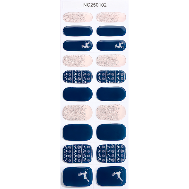 Navy Blue Reindeer Winter Nails Designs Semi Cured Gel Nail Strips
