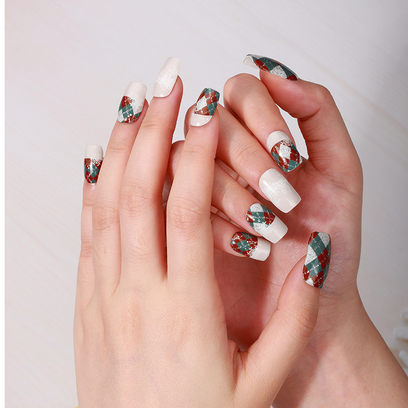 Holiday Argyle Snowflake Nails Designs Semi Cured Gel Nail Strips