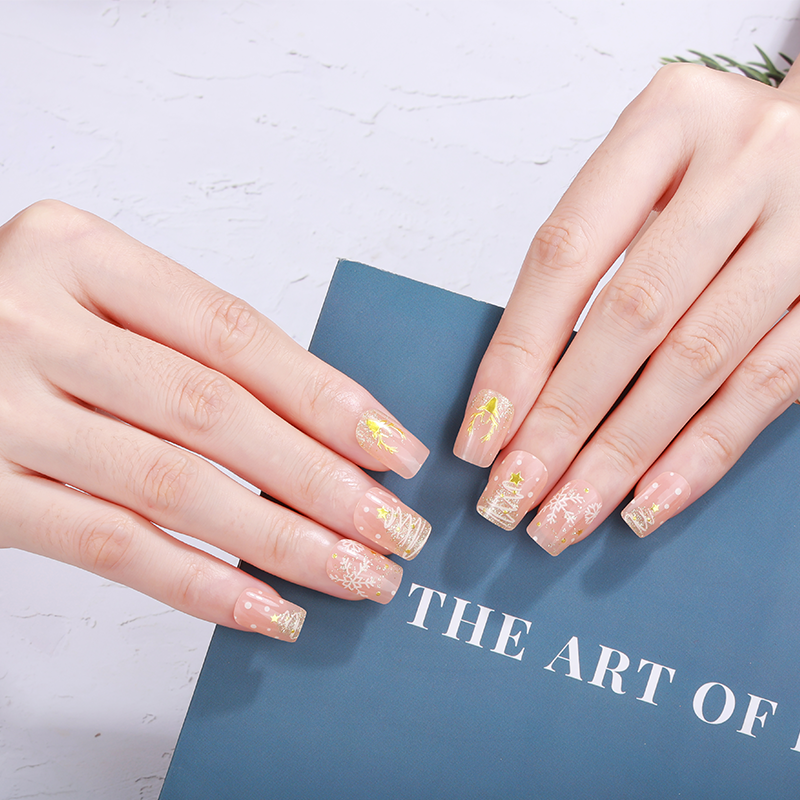Golden Reindeer Christmas Nails Designs Semi Cured Gel Nail Strips
