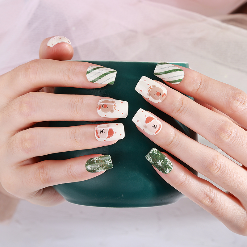 Glow Santa & Reindeer Christmas Nails Designs Semi Cured Gel Nail Strips