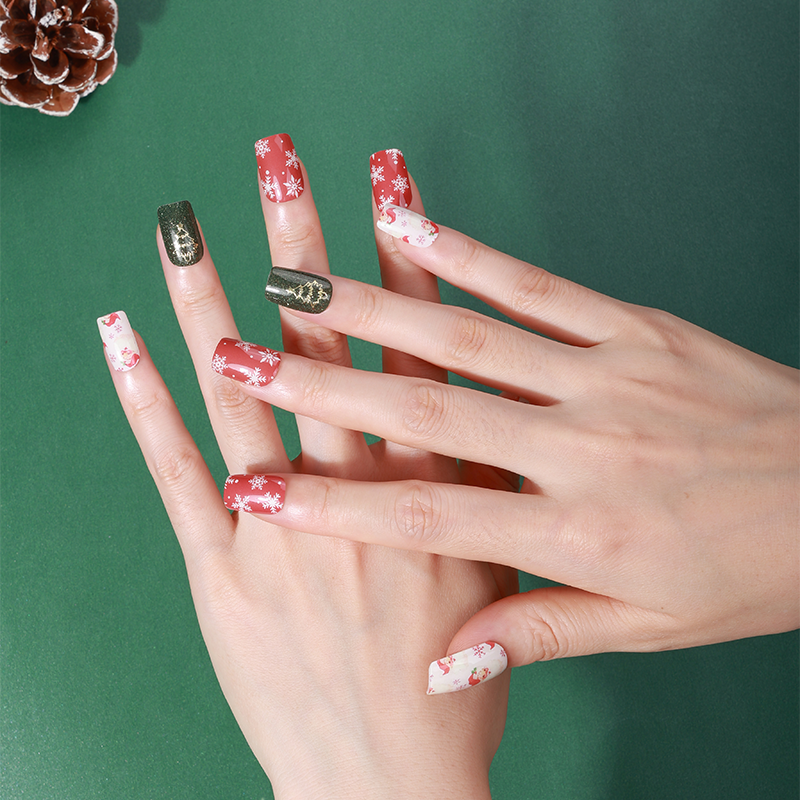 Glow Santa Christmas Tree Nails Designs Semi Cured Gel Nail Strips
