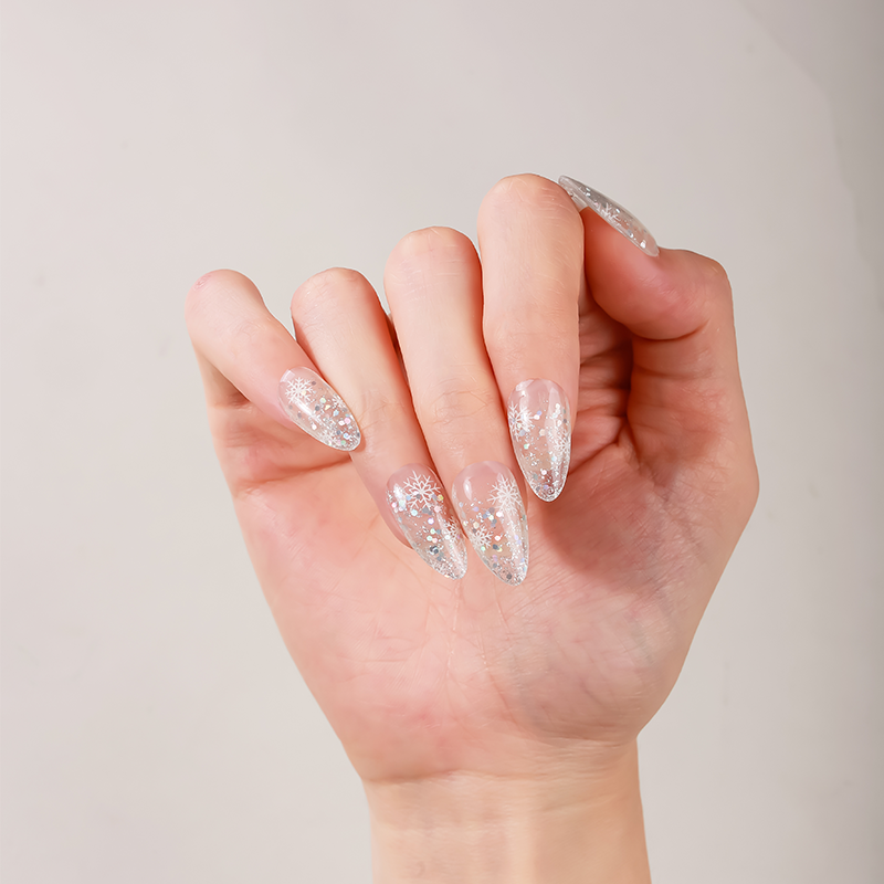 Snowflake Silver Glitter Winter Nails Designs Semi Cured Gel Nail Strips