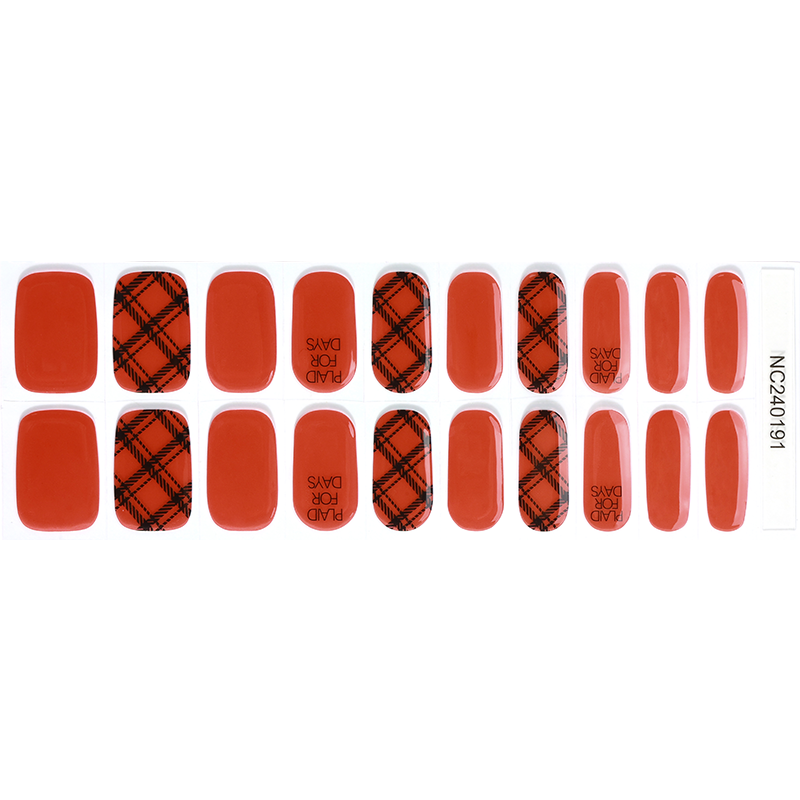 Retro Plaid Red Nails Designs Semi Cured Gel Nail Strips