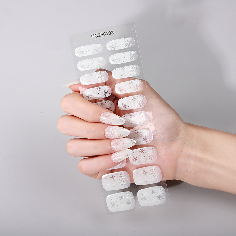Silver Snowflake Frost Nails Designs Semi Cured Gel Nail Strips