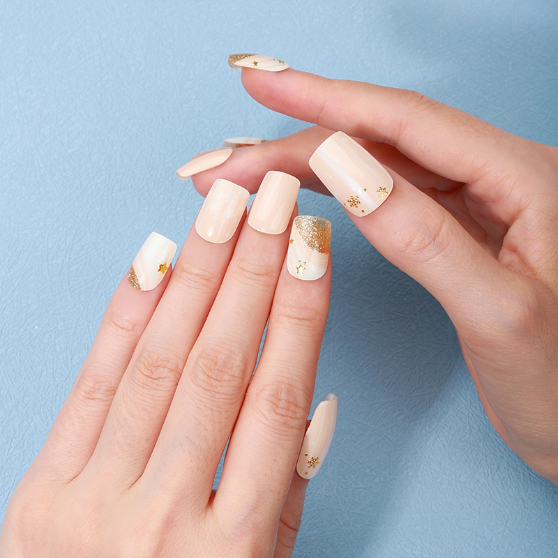 Golden Starry Glow Nails Designs Semi Cured Gel Nail Strips