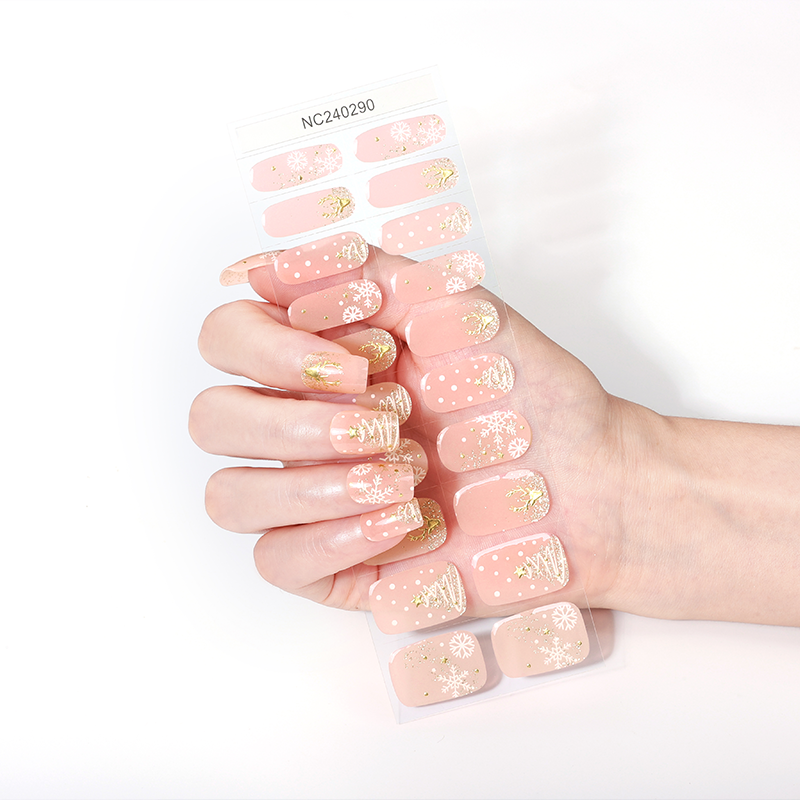 Golden Reindeer Christmas Nails Designs Semi Cured Gel Nail Strips