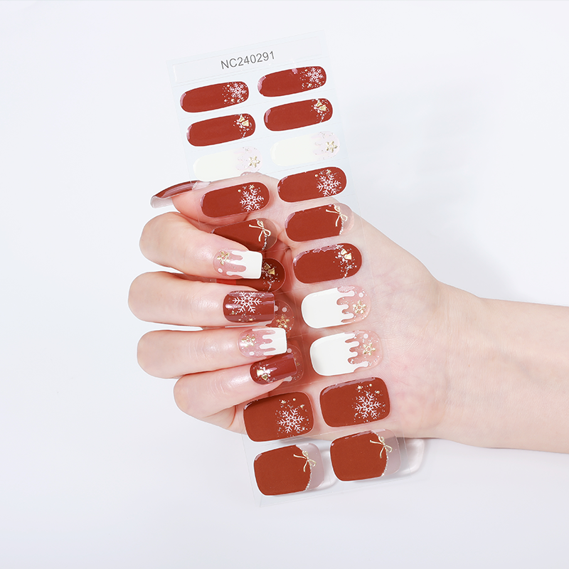 Glowing Cocoa Christmas Nails Designs Semi Cured Gel Nail Strips