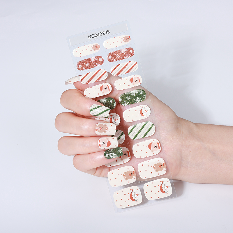 Glow Santa & Reindeer Christmas Nails Designs Semi Cured Gel Nail Strips