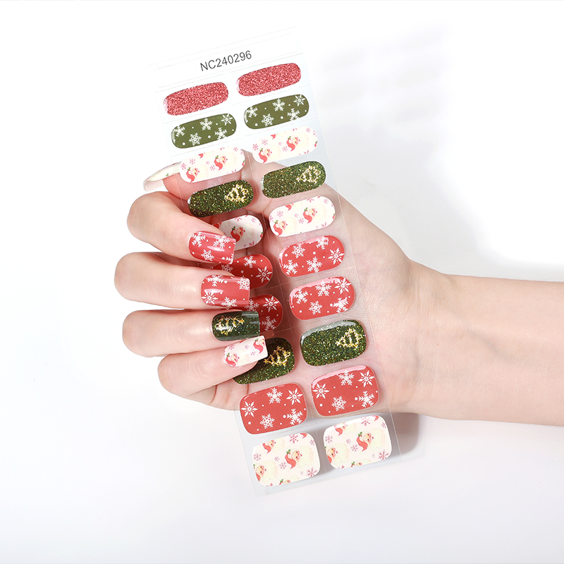 Glow Santa Christmas Tree Nails Designs Semi Cured Gel Nail Strips