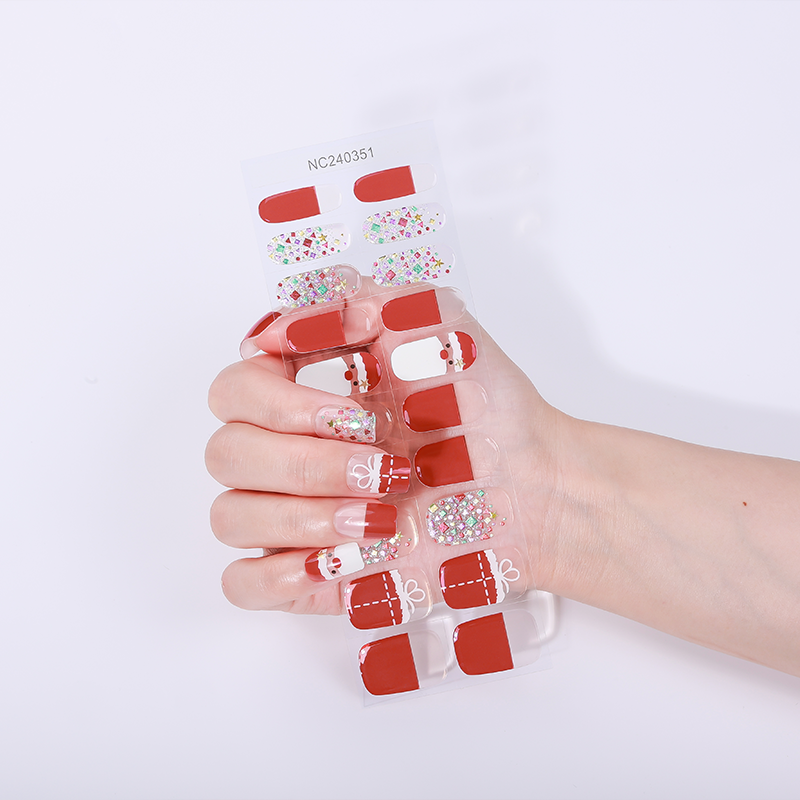 Santa Gift Box Christmas Nails Designs Semi Cured Gel Nail Strips