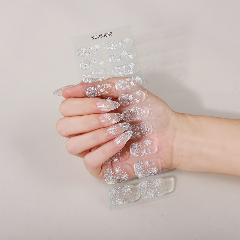 Snowflake Silver Glitter Winter Nails Designs Semi Cured Gel Nail Strips