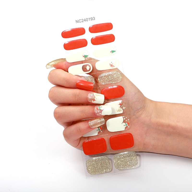 Golden Snowman Christmas Nails Designs Semi Cured Gel Nail Strips