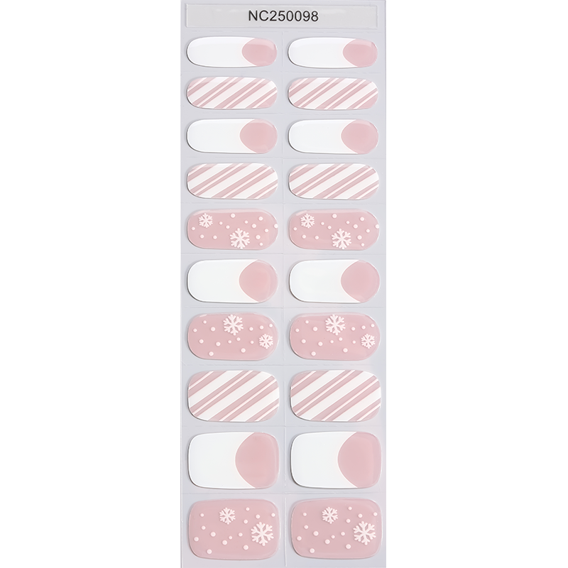 Pink Snowflake Candy Cane Nails Designs Semi Cured Gel Nail Strips
