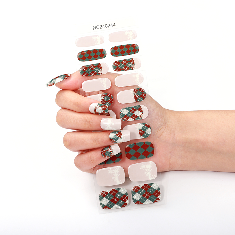 Holiday Argyle Snowflake Nails Designs Semi Cured Gel Nail Strips