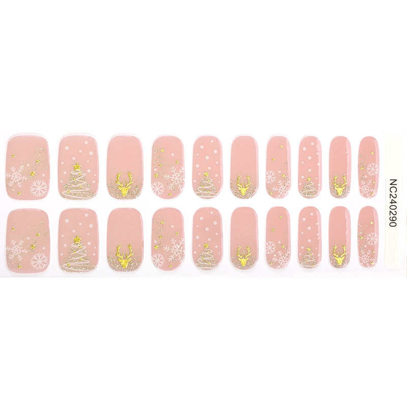 Golden Reindeer Christmas Nails Designs Semi Cured Gel Nail Strips