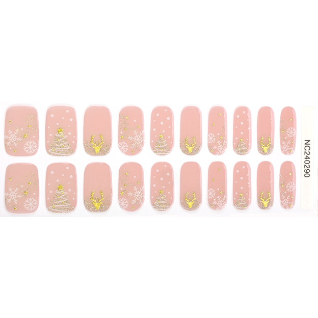 Golden Reindeer Christmas Nails Designs Semi Cured Gel Nail Strips
