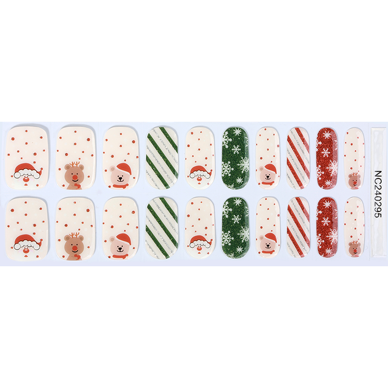 Glow Santa & Reindeer Christmas Nails Designs Semi Cured Gel Nail Strips