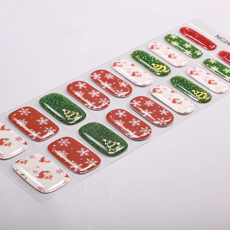 Glow Santa Christmas Tree Nails Designs Semi Cured Gel Nail Strips