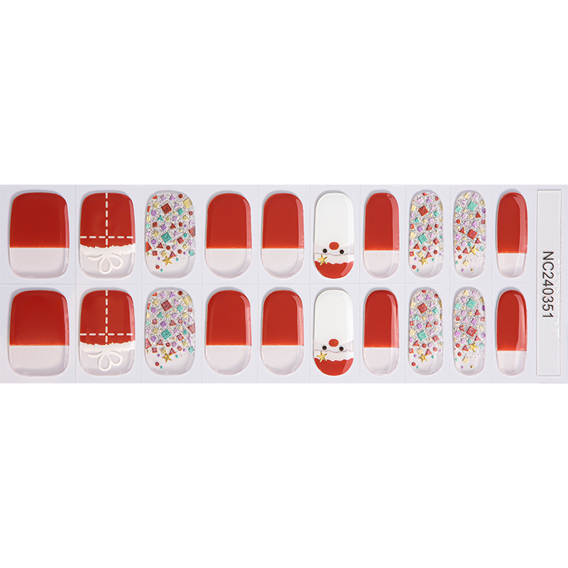 Santa Gift Box Christmas Nails Designs Semi Cured Gel Nail Strips