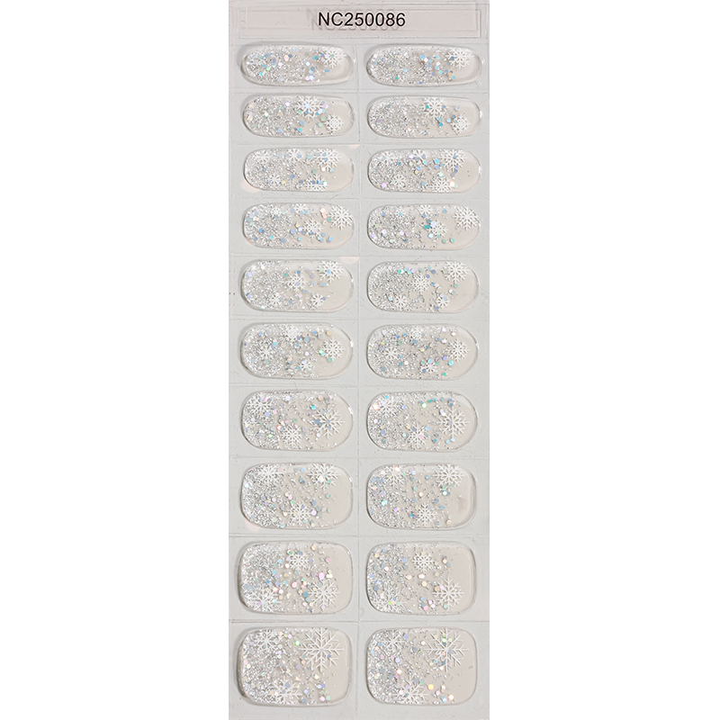 Snowflake Silver Glitter Winter Nails Designs Semi Cured Gel Nail Strips